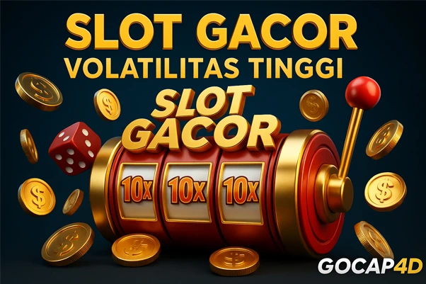 Visual 3D slot gacor volatilitas tinggi GOCAP4D dengan animasi jackpot emas dan efek kilau dramatis untuk pemain pemburu Maxwin.